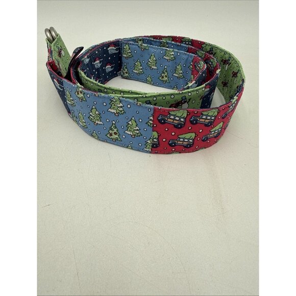 Vineyard Vines Christmas Belt Sz M Patch Work D Ring Style Tree Snowman - Picture 2 of 6